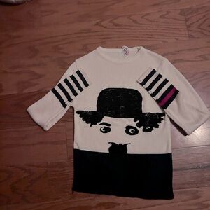 70s Charlie Chaplin Pullover sweater. Collectible Acrylic beige and black.
